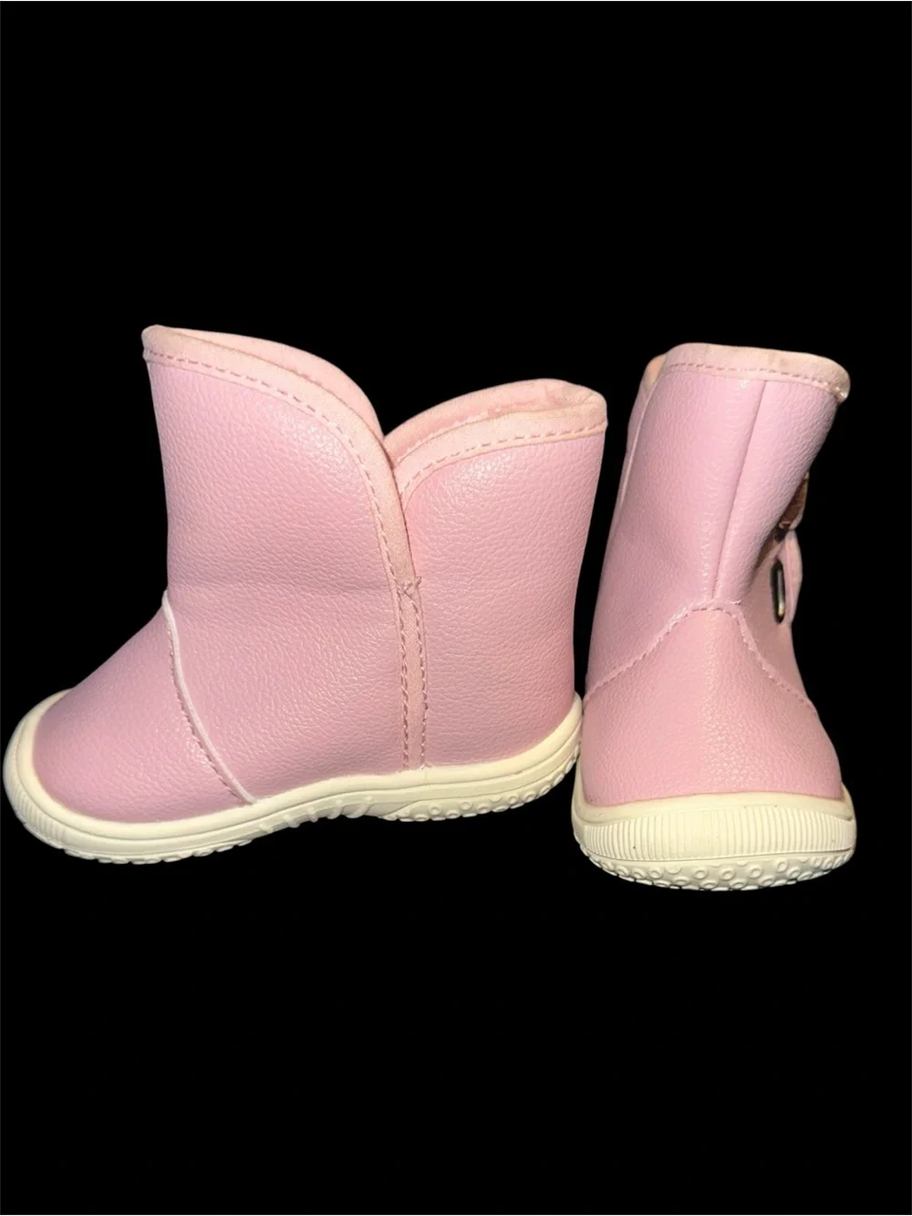 Girls' Pink Faux-Leather Cozy Lined Ankle Boots